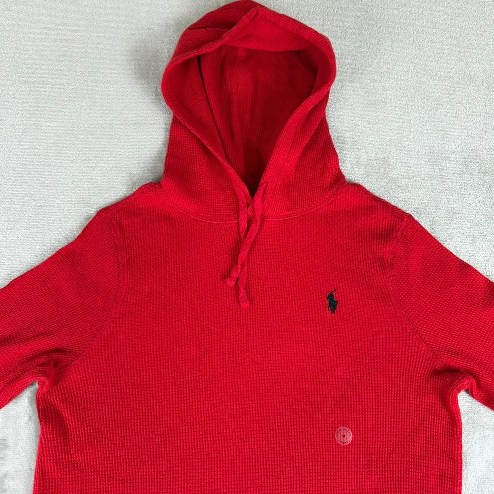 Polo Ralph Lauren Waffle Pullover Hoodie Mens Medium Red Thermal Cotton New NWT